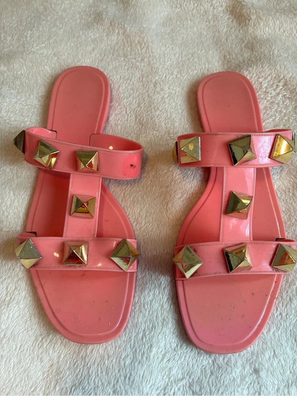 Women's Pink Studded Slide Sandals
